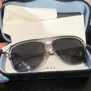 Gucci Men’s Clear Purple-Ash Aviator Sunglasses